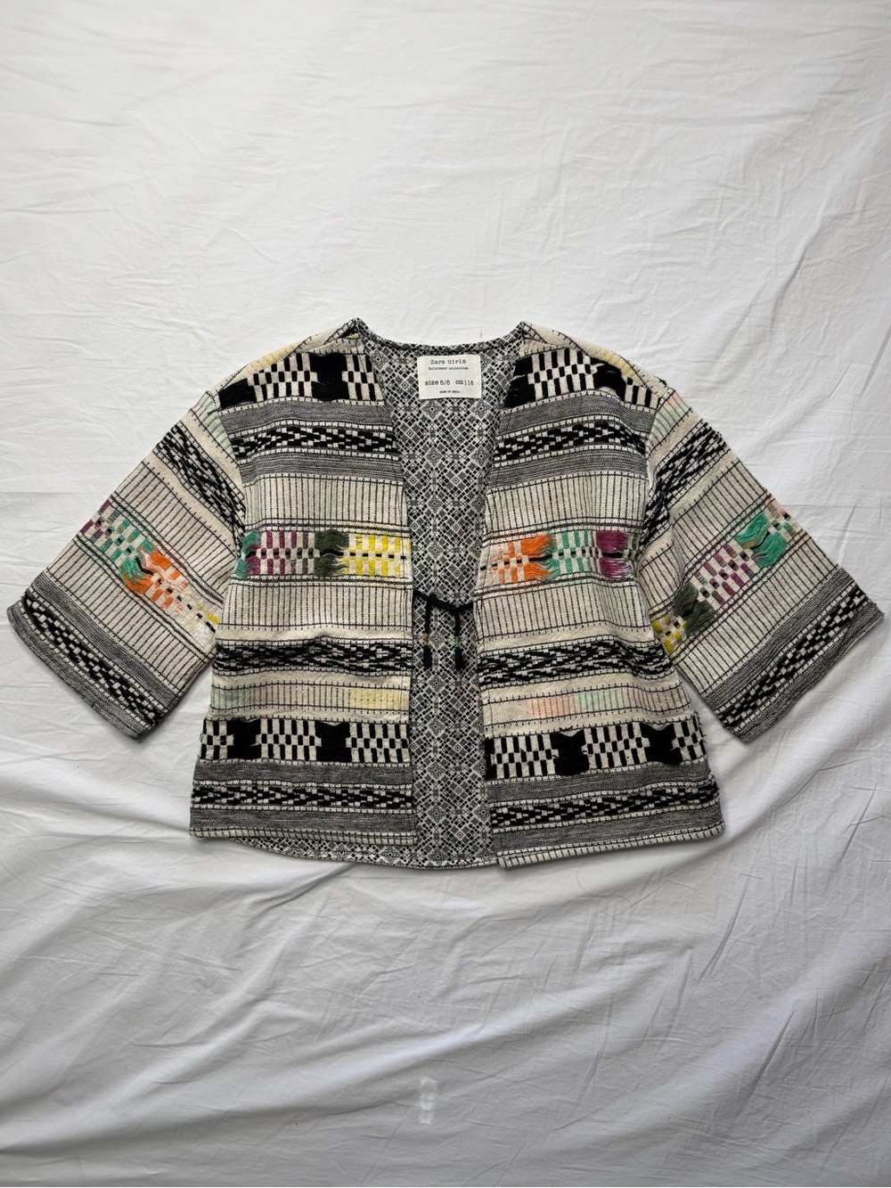 Zara - Black & Cream Woven Jacket with Multicolor Embroidery 100% Cotton